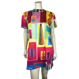 Todd Oldham Maker Shop T-Shirt Dress S Printed Art to Wear Short Sleeve Mini